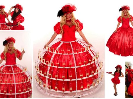 Champagne Diva Rood: Stijlvolle catering met flair! Unieke "rok" op wielen, aanpasbaar aan elk thema. Nu met betoverende LED verlichting!