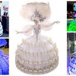 Champagne Diva Wit Gemaskerd: Stijlvolle catering met flair! Unieke "rok" op wielen, aanpasbaar aan elk thema. Nu met betoverende LED verlichting!
