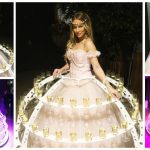 Champagne Diva Zacht Roze: Stijlvolle catering met flair! Unieke "rok" op wielen, aanpasbaar aan elk thema. Nu met betoverende LED verlichting!