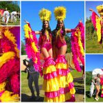 Copacabana Steltenlopers: Braziliaanse feestvreugde in roze en geel! Dansend op stelten of rollerskates. Boek nu voor een levendig en kleurrijk event!