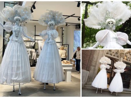 Betover uw evenement met White Cirque Steltenlopers: elegante winterse animatie voor kerst, feestdagen, Venetiaanse thema's. Boek nu voor onvergetelijke ervaringen!