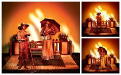 Koperen Dame en Tuinman Levend Standbeeld, een liefdesverhaal in goud en natuur. Boek nu voor magische optredens!