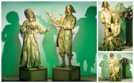 Ervaar Renaissance pracht met Gouden Venetiaans Levend Standbeeld. Perfect voor ontvangstacts en thema-evenementen. Voeg een vleugje goud toe!