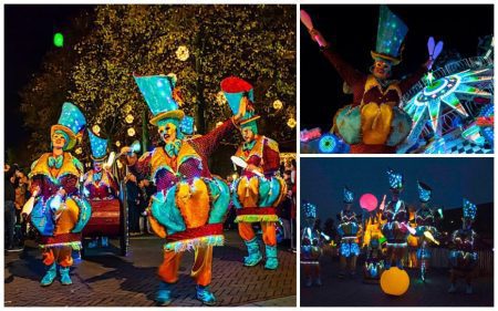 Beleef Circus Straat Parade by Night: jongleren, steltlopen, livemuziek en meer, verlicht door duizenden lampjes. Perfect voor avonden vol magie!