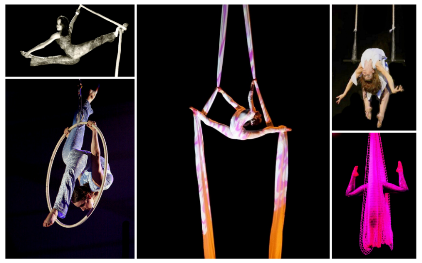 Betoverende luchtacrobatiek met keuze uit 2 acts zoals Ring, Net, Touw, Trapeze, Tissue, of Grond Acrobatiek. Ontdek de magie van beweging en zwaartekracht!