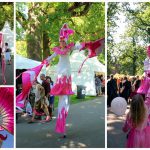 Laat de Prinses in Roze Wit Steltenloper de magie van je evenement verhogen en glimlachen verspreiden waar ze gaat!