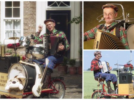 Ontdek de magie van de Fietsende Accordeonist: een unieke one-man-band op wielen! Kinderliederen tot internationale hits voor elk evenement. Boek nu! 🚲🎶