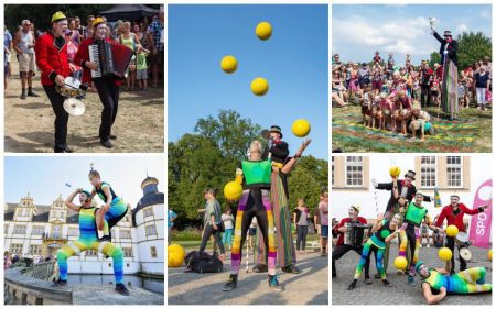 Betoverend Kleurrijk Circus: Mobiele Parade Act met Jongleurs, Acrobaten en Muzikanten. Boek nu voor een feest vol kleur en vaardigheden!