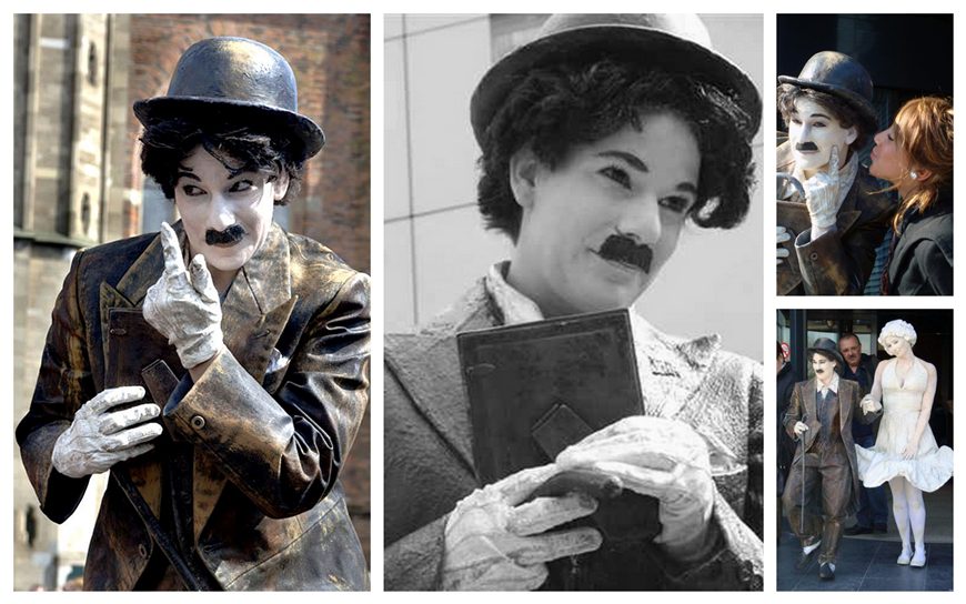 Ervaar de tijdloze magie met Charlie Chaplin Levend Standbeeld. Mobiele betovering voor elk event en mysterieuze liefde op filmthema-evenementen.