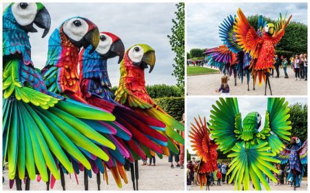 Laat je publiek onderdompelen in de kleurrijke pracht van de Vrolijke Papegaaien Steltenlopers en creëer een onvergetelijke ervaring vol dans, kleur, en ondeugende humor!
