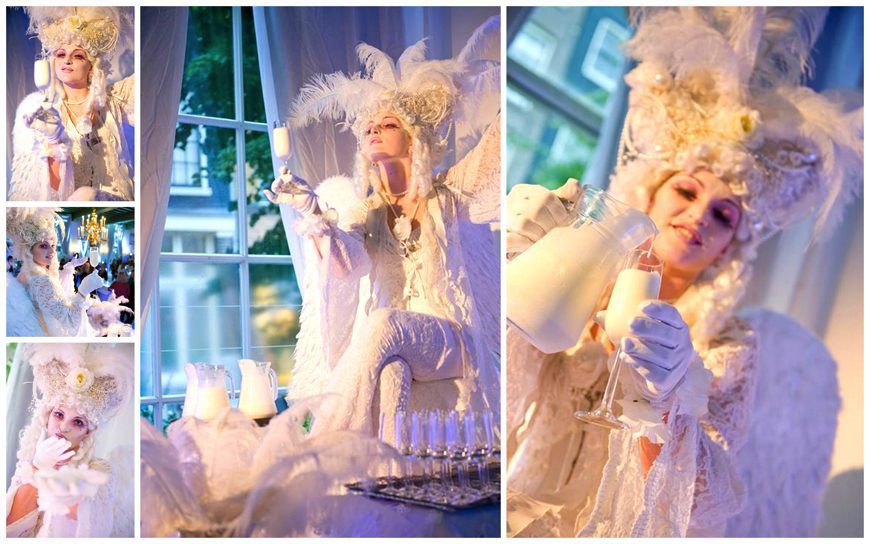 Ontdek de betovering van de Witte Champagne Diva - een hemelse diva die niet alleen drankjes serveert, maar ook een vleugje magie aan elk evenement toevoegt!