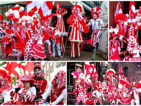 Ervaar het spektakel van de Betoverende Rood Witte Bonte Parade - een explosie van kleur, liefde en betovering!