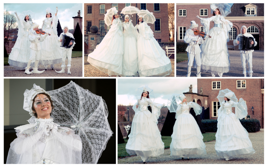 Ervaar vorstelijke elegantie met de IJskoninginnen Wit Steltenlopers en betoverend muzikaal duo. Perfect voor elk evenement. Boek nu!