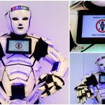 Netwerk Led Robot: Een opvallende publiekstrekker met persoonlijke boodschap op LCD-scherm en vriendelijke robotstem.