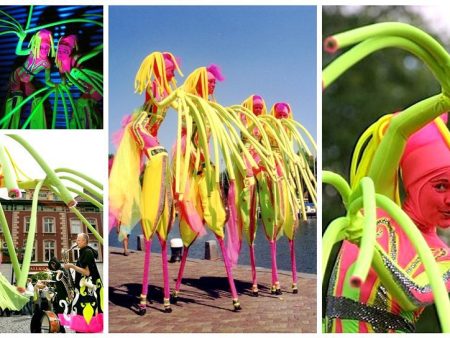 Ervaar betoverende Fluor Steltenlopers: Mysterieuze elegantie en kleurrijk spektakel op uw evenement! Laat uw gasten verwonderen.