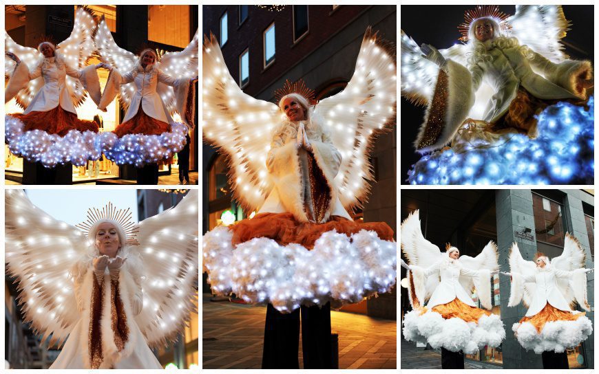 Witte Engelen Steltenlopers: Betoverend en magisch entertainment voor elk evenement. Perfect voor kerstvieringen en meer!