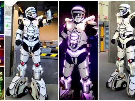Futuristische rijdende LED Robot White: Een wow-effect voor evenementen. Boek nu voor een onvergetelijke ervaring!