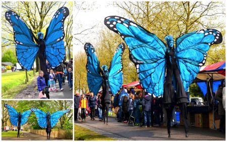 Betoverend entertainment: Blauwe Vlinders Steltenlopers brengen kleur en wonder naar uw evenement. Boek nu voor een sprankelende ervaring!