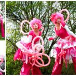 Betoverende Roze Circus Clowntjes Steltenlopers: Kleurrijk vermaak voor evenementen. Interactieve vreugde en charme voor kinder- en circusfeestjes.