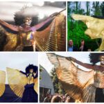 Betoverende Venetiaans Goud Steltenlopers: Majestueuze entree met metersgrote vleugels. Voeg allure en grandeur toe aan uw evenement!