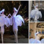 Betoverende Witte LED Bloemen Steltenlopers. Betoverend Kerst- en Wintervermaak met Majestueuze Steltenlopers. Voeg Magische Lichtsfeer Toe aan Uw Evenement!