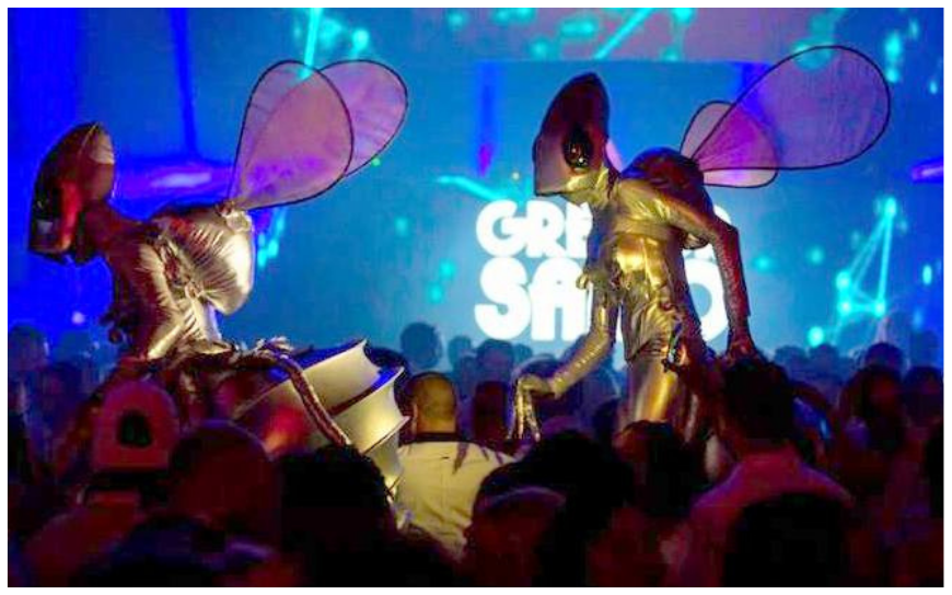 De Zilveren Vliegen Steltenlopers brengen futuristische ruimte-sfeer naar elk evenement. Glinsterend, buitenaards en indrukwekkend. Perfect voor festivals, winkelcentra en space-thema’s. Boek deze unieke act!