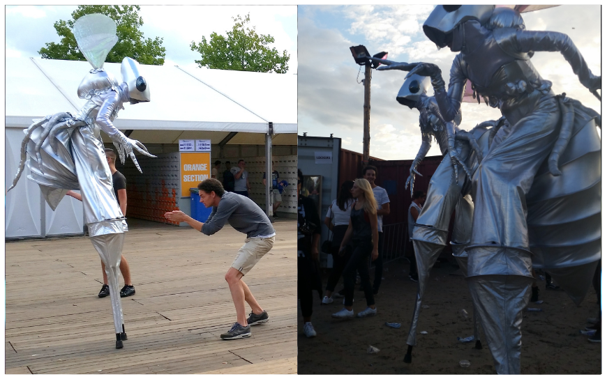 De Zilveren Vliegen Steltenlopers brengen futuristische ruimte-sfeer naar elk evenement. Glinsterend, buitenaards en indrukwekkend. Perfect voor festivals, winkelcentra en space-thema’s. Boek deze unieke act!