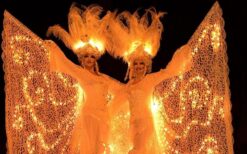 Venetiaanse Witte Winter Engelen By Night boeken? Stijlvolle stelten act met licht voor winterevents, winkelcentra en bruiloften. Luxe uitstraling en sfeervolle mobiele act.