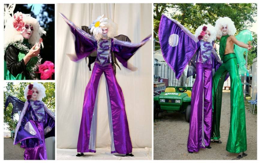 Purple & Green Steltenlopers: Dynamisch, veelzijdig entertainment voor elk evenement. Flyers, dans en nachtelijke flair! Boek nu voor een onvergetelijke ervaring