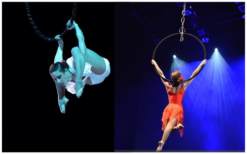 Ervaar de betovering van de Ring Act: hemelse luchtacrobatiek vol schoonheid en kracht. Boek nu voor een magische show! 🌌