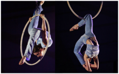 Ervaar de betovering van de Ring Act: hemelse luchtacrobatiek vol schoonheid en kracht. Boek nu voor een magische show! 🌌