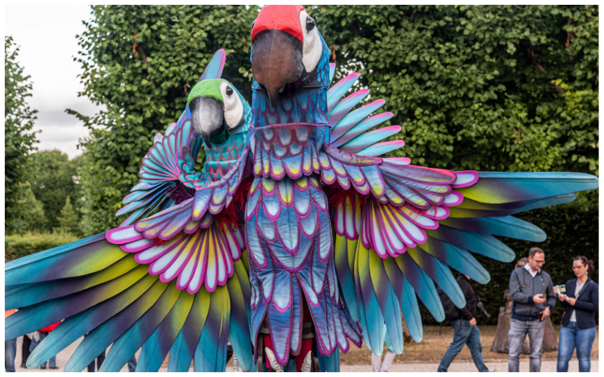 Laat je publiek onderdompelen in de kleurrijke pracht van de Vrolijke Papegaaien Steltenlopers en creëer een onvergetelijke ervaring vol dans, kleur, en ondeugende humor!