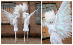 Ervaar betovering met de metershoge Witte Vredes Duifjes Steltenlopers. Symbolen van hoop en liefde voor diverse evenementen. Boek nu voor een visueel spektakel!