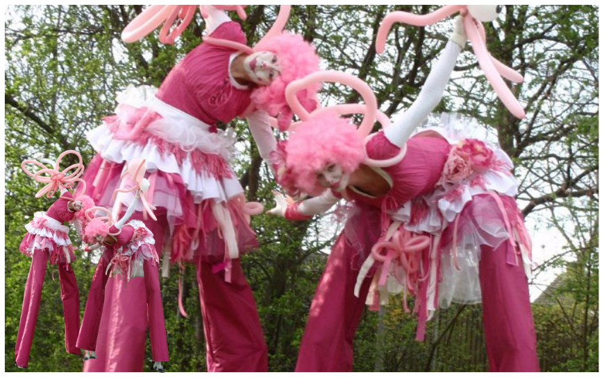 Roze Circus Clowntjes Steltenlopers brengen vrolijk circusentertainment, kleur en interactie naar elk event. Perfect voor kinderfeesten, festivals, ontvangst en winkelcentra. Een speelse, magische blikvanger.