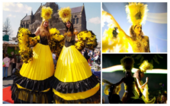 Stralende Copacabana Steltenlopers in geel-zwart brengen Braziliaanse flair naar uw evenement! Dansfeest of welkomstact, laat het feest beginnen!