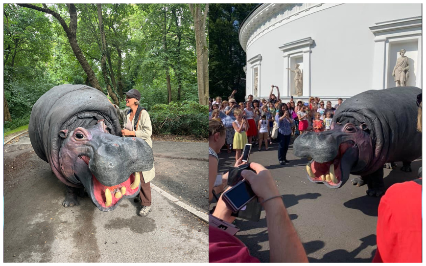 Laat je betoveren door het Liefdevolle Nijlpaard en haar Avontuurlijke Vriendin: Een Spektakel van Expressie en Vriendschap!