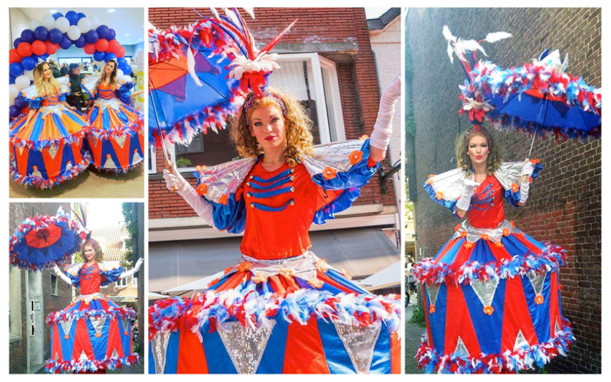 Ervaar de magie van Cirque Holland Steltenlopers! Uniek Hollands tintje met rood-wit-blauwe pracht, zowel met als zonder stelten. Ontdek veelzijdigheid voor diverse evenementen.