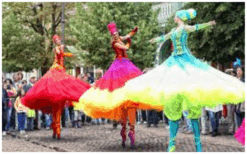 Betoverende Ballerina's op Spitzen Steltenlopers: kleurrijk, elegant en met professionele choreografie. Perfect voor elk evenement!