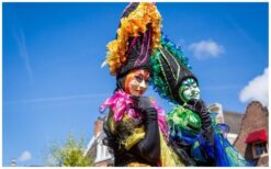Vanuit de verte verschijnen ze… en meteen is alle aandacht gevangen. De Kleurige Vogels op Stelten zweven elegant boven het publiek met glanzende veren en sierlijke bewegingen. Hun kleurrijke verschijning creëert direct een magische, exotische sfeer. Speels, interactief en vol verrassingen. Ze zoeken contact met het publiek en zorgen voor vrolijke momenten en verwondering. Een lichte, betoverende act die perfect is voor ontvangst, festivals en winkelcentra.