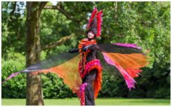 Vanuit de verte verschijnen ze… en meteen is alle aandacht gevangen. De Kleurige Vogels op Stelten zweven elegant boven het publiek met glanzende veren en sierlijke bewegingen. Hun kleurrijke verschijning creëert direct een magische, exotische sfeer. Speels, interactief en vol verrassingen. Ze zoeken contact met het publiek en zorgen voor vrolijke momenten en verwondering. Een lichte, betoverende act die perfect is voor ontvangst, festivals en winkelcentra.