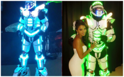 Futuristische rijdende LED Robot White: Een wow-effect voor evenementen. Boek nu voor een onvergetelijke ervaring!