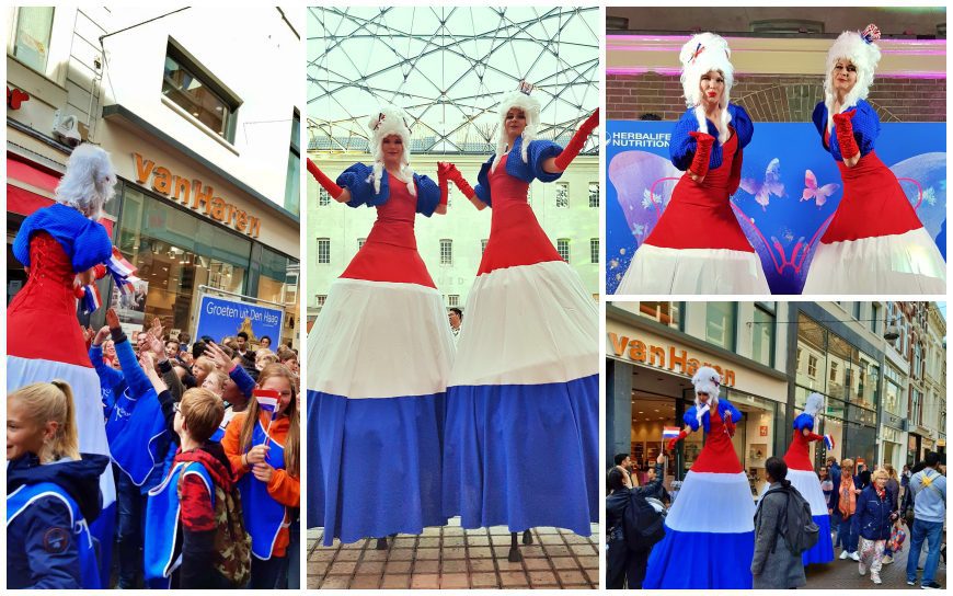 Rood Wit Blauwe Dames op Stelten: Hollandse feestvreugde! 🇳🇱 Breng Nederlandse trots naar je evenement met de Rood Wit Blauwe Dames op Stelten. Deze steltlopers trekken de aandacht op elk Hollands of Oranjefeest en zorgen voor leuke interactie met het publiek.