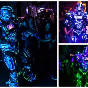 LED Robot Blue boeken? Spectaculaire futuristische act met blauwe LED en confetti. Perfect voor bedrijfsfeesten, openingen en festivals.