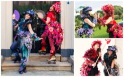 Rollerskate bloemen act met kleurrijke kostuums en dans. Mobiel straattheater met interactieve performers op rolschaatsen, ideaal voor festivals en winkelcentra in lente en zomer.