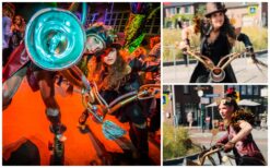Rollerskate Steampunk Act boeken? Mobiel straattheater met dans en interactieve performers. Ideaal voor festivals, thematische events en winkelcentra.