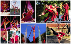 Fotocollage Acrobatika met acrobatische dans, partneracrobatiek, luchtacrobatiek en spectaculaire lifts tijdens optredens.